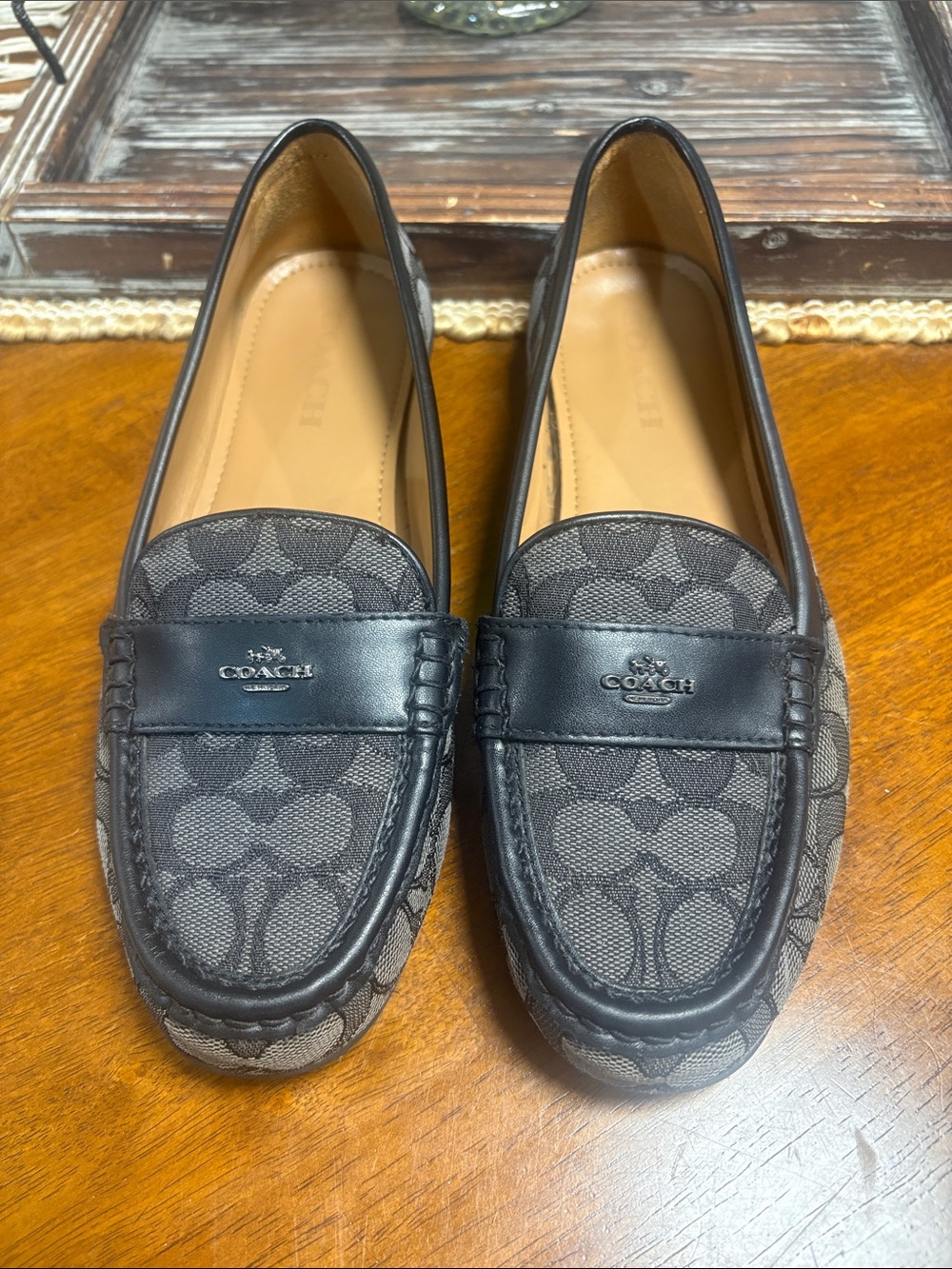 Coach Gray & Black Signature Canvas Penny Loafers